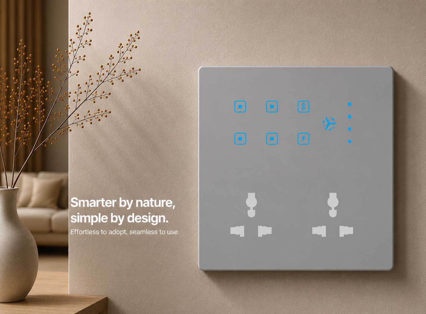 "Touch 6 Switch 1 Fan  2 Socket (6A)-12M-Acrylic – Grey