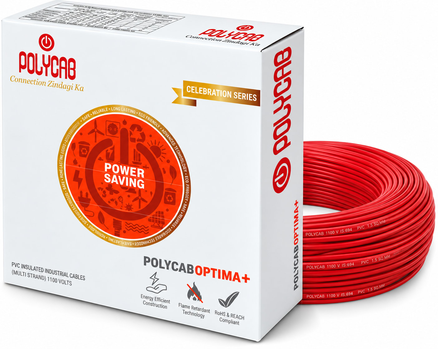 Polycab-Optima+ 1.5 Sqmm Copper Wire-90mtr bundel – Red