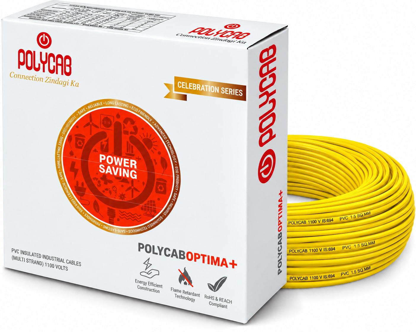 Polycab-Optima+ 1.5 Sqmm Copper Wire-90mtr bundel – Yellow