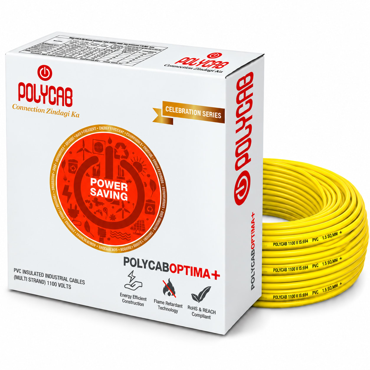 Polycab-Optima+ 4.0 Sqmm Copper Wire-90mtr bundel – Yellow