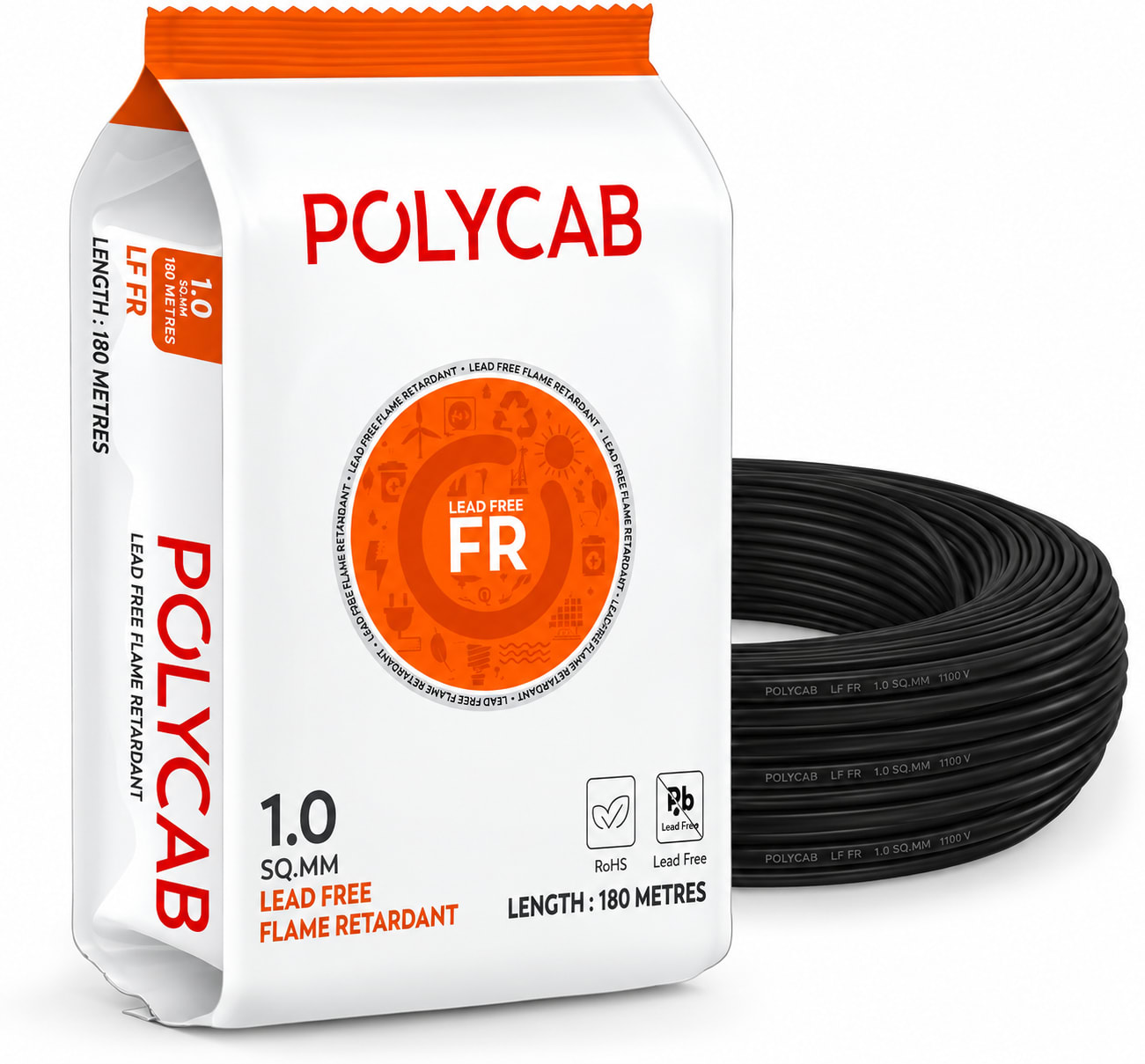 Polycab-LF FR 1.0 Sqmm Copper Wire-180mtr bundel – Black