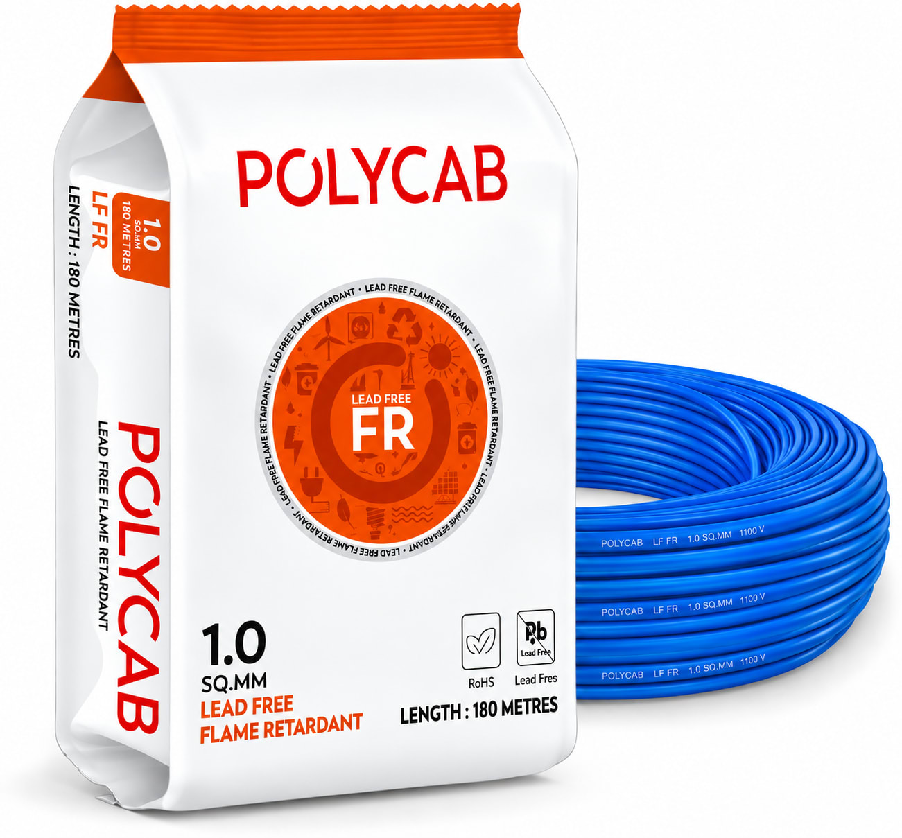 Polycab-LF FR 1.0 Sqmm Copper Wire-180mtr bundel – Blue