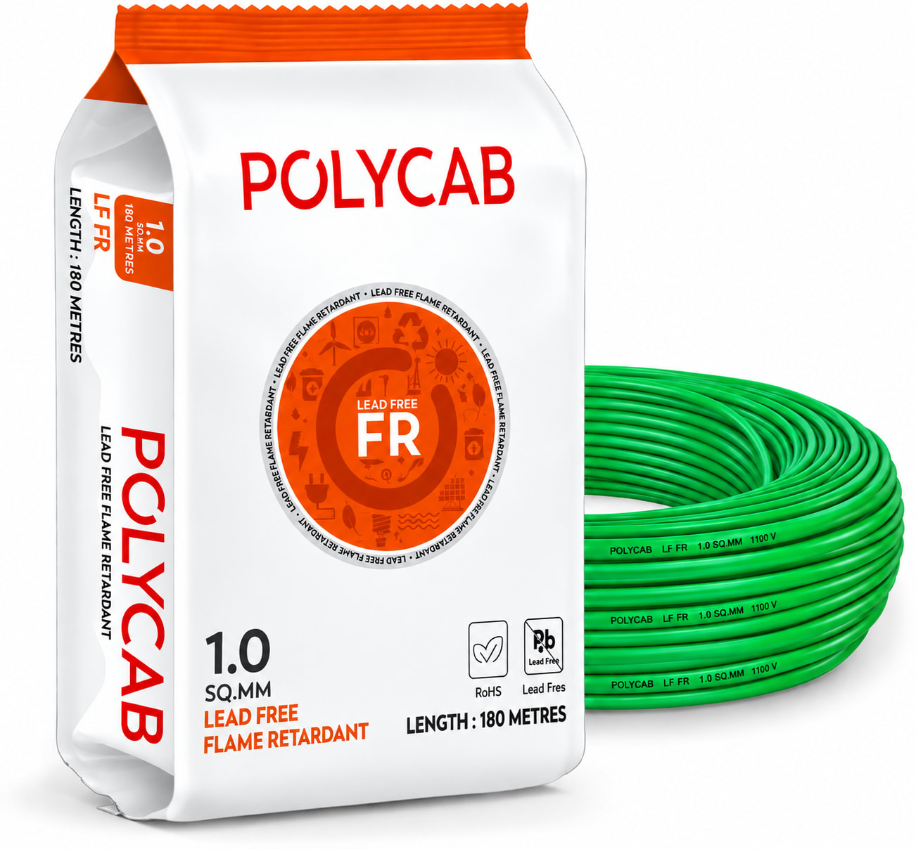 Polycab-LF FR 1.0 Sqmm Copper Wire-180mtr bundel – Green