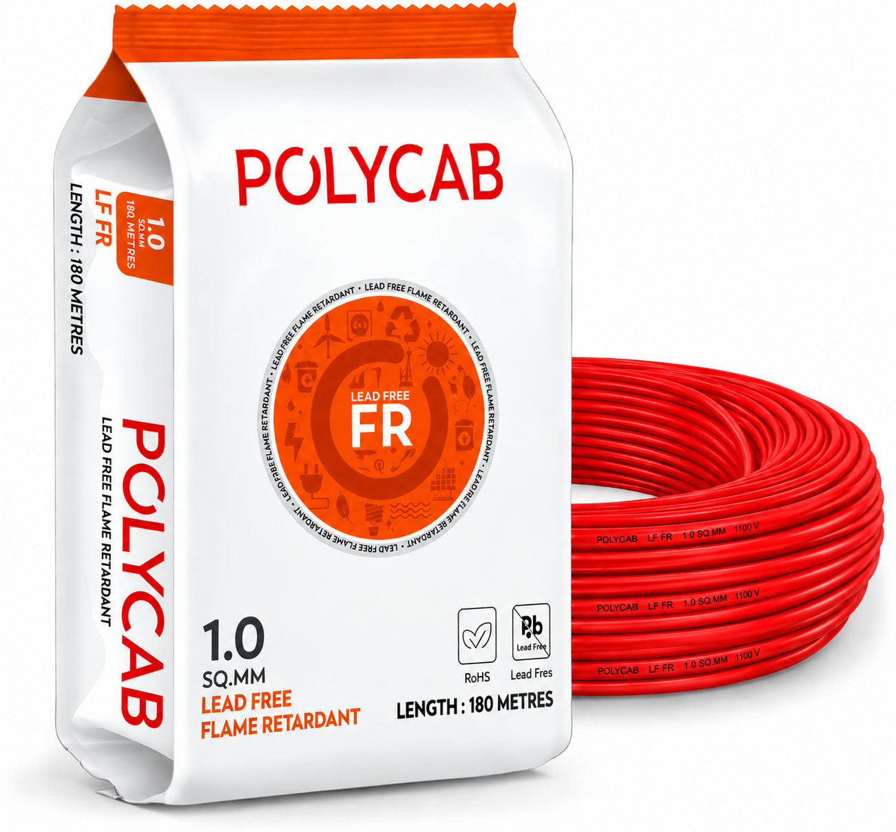 Polycab-LF FR 1.0 Sqmm Copper Wire-180mtr bundel – Red
