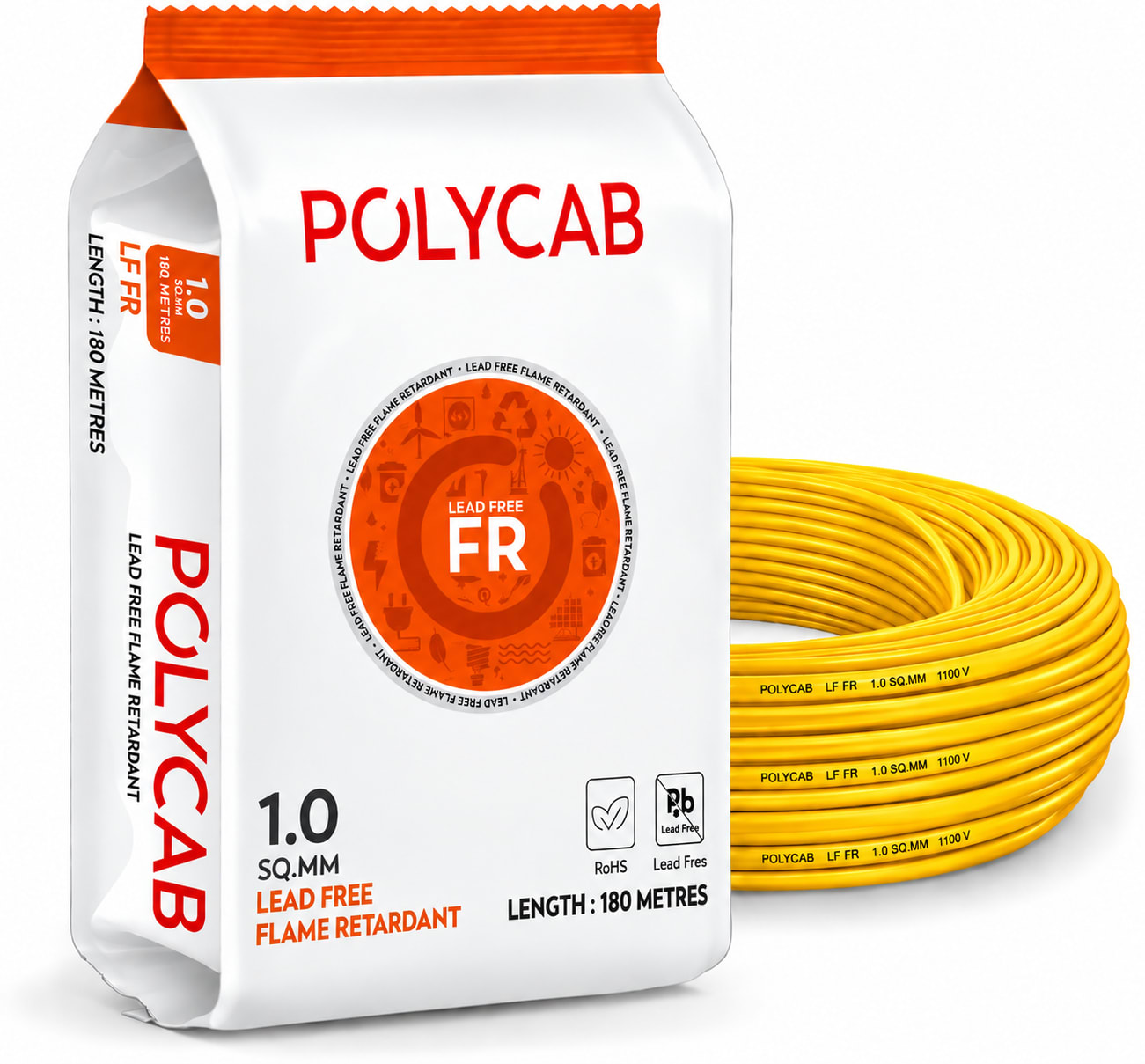 Polycab-LF FR 1.0 Sqmm Copper Wire-180mtr bundel – Yellow