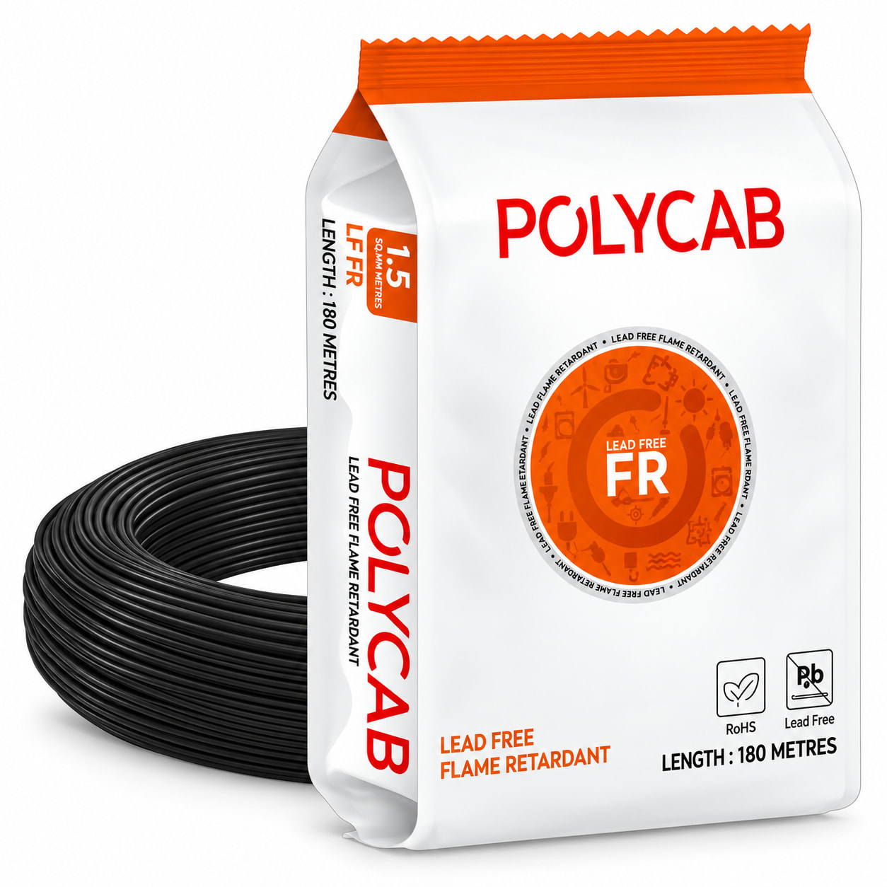 Polycab-LF FR 1.5 Sqmm Copper Wire-180mtr bundel – Black