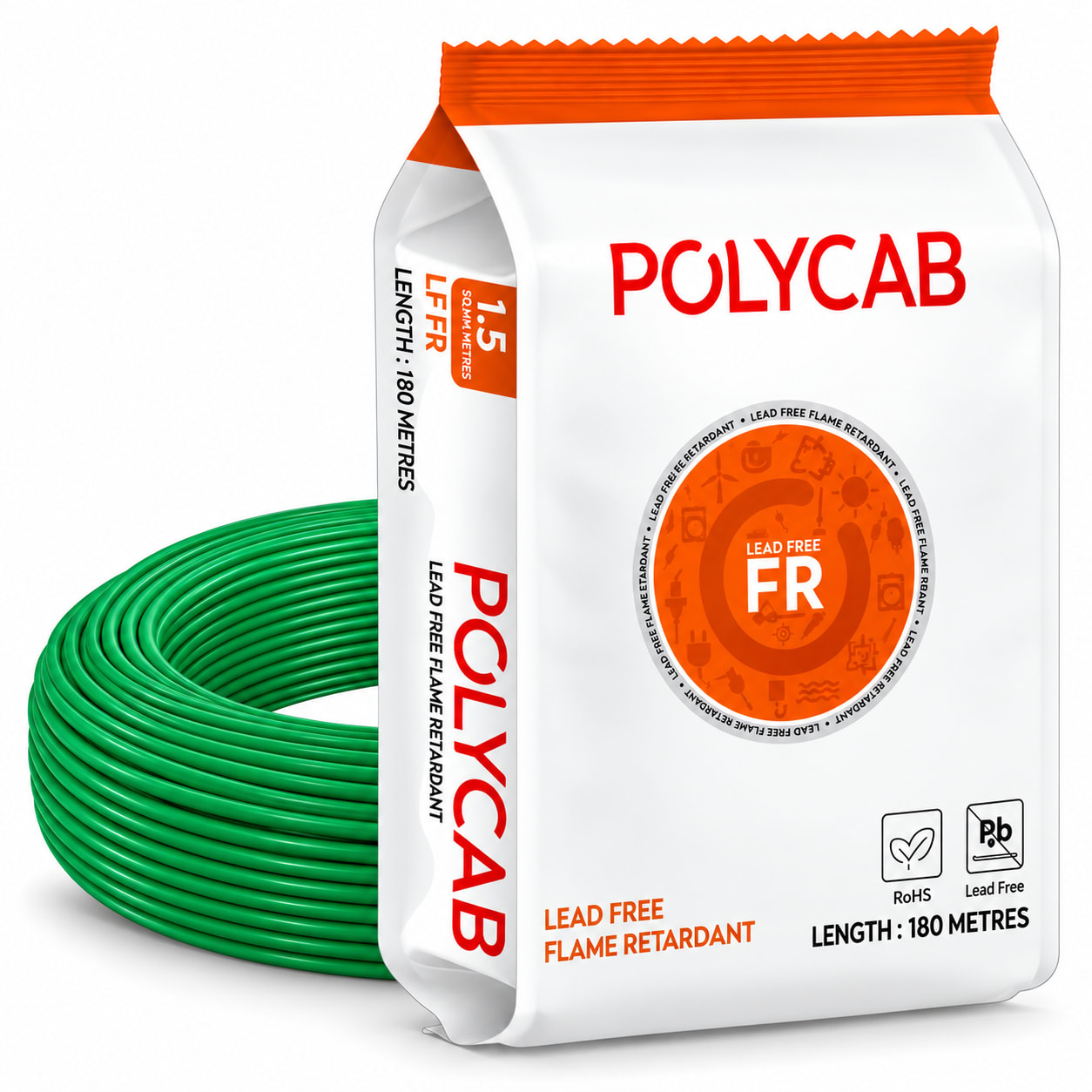 Polycab-LF FR 1.5 Sqmm Copper Wire-180mtr bundel – Green