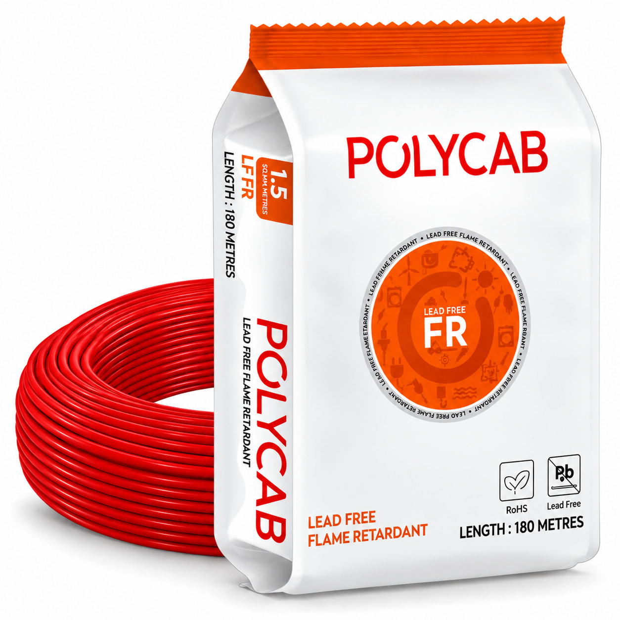 Polycab-LF FR 1.5 Sqmm Copper Wire-180mtr bundel – Red