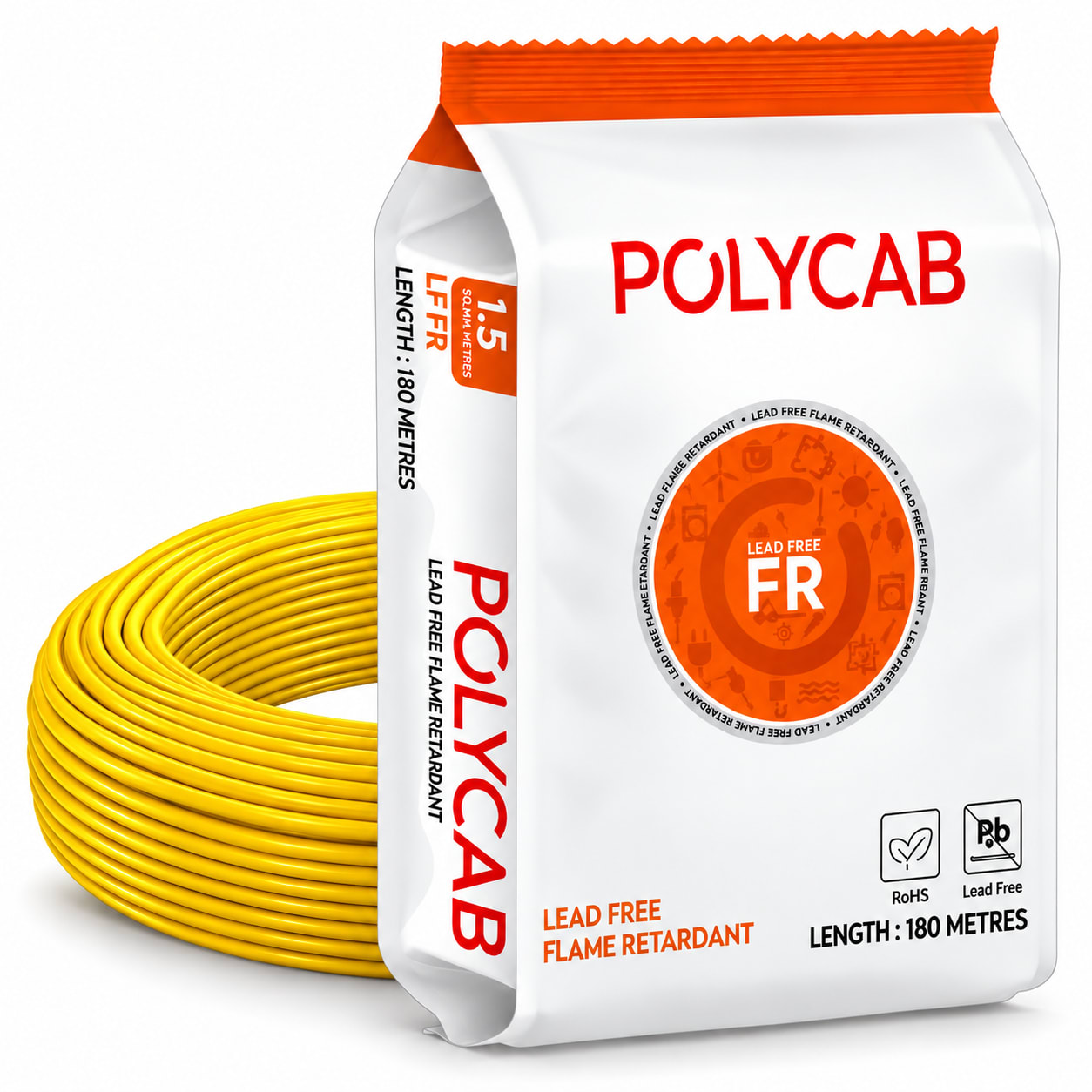 Polycab-LF FR 1.5 Sqmm Copper Wire-180mtr bundel – Yellow