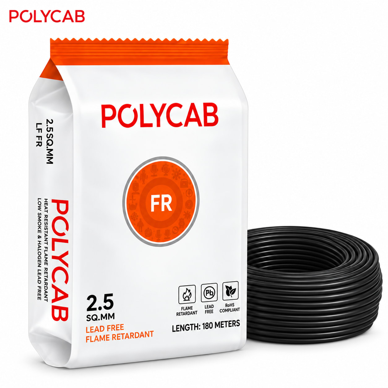 Polycab-LF FR 2.5 Sqmm Copper Wire-180mtr bundel – Black