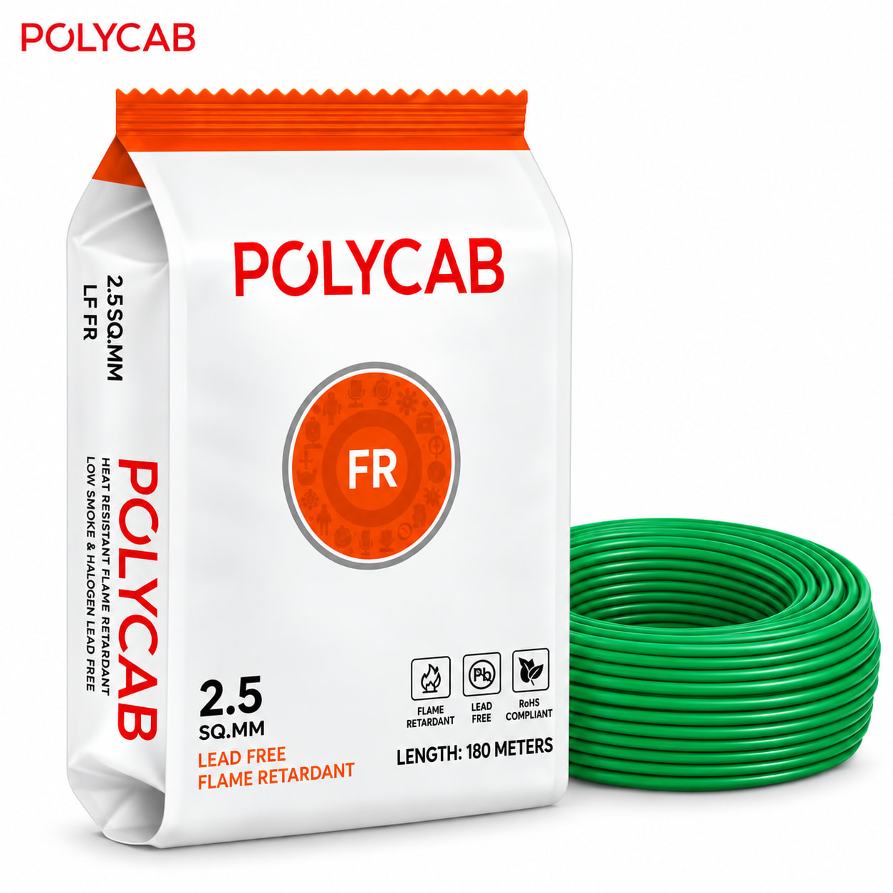 Polycab-LF FR 2.5 Sqmm Copper Wire-180mtr bundel – Green