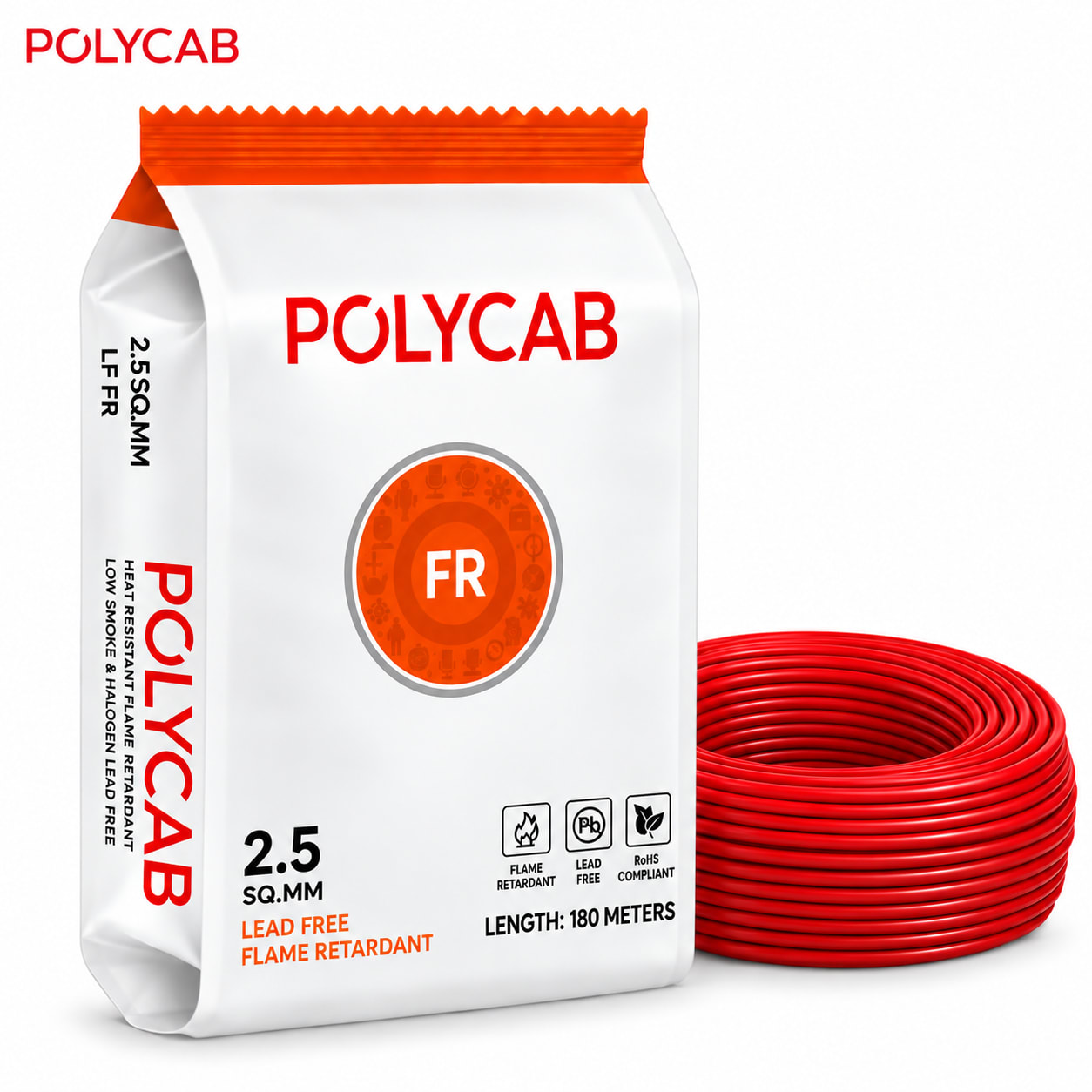 Polycab-LF FR 2.5 Sqmm Copper Wire-180mtr bundel – Red