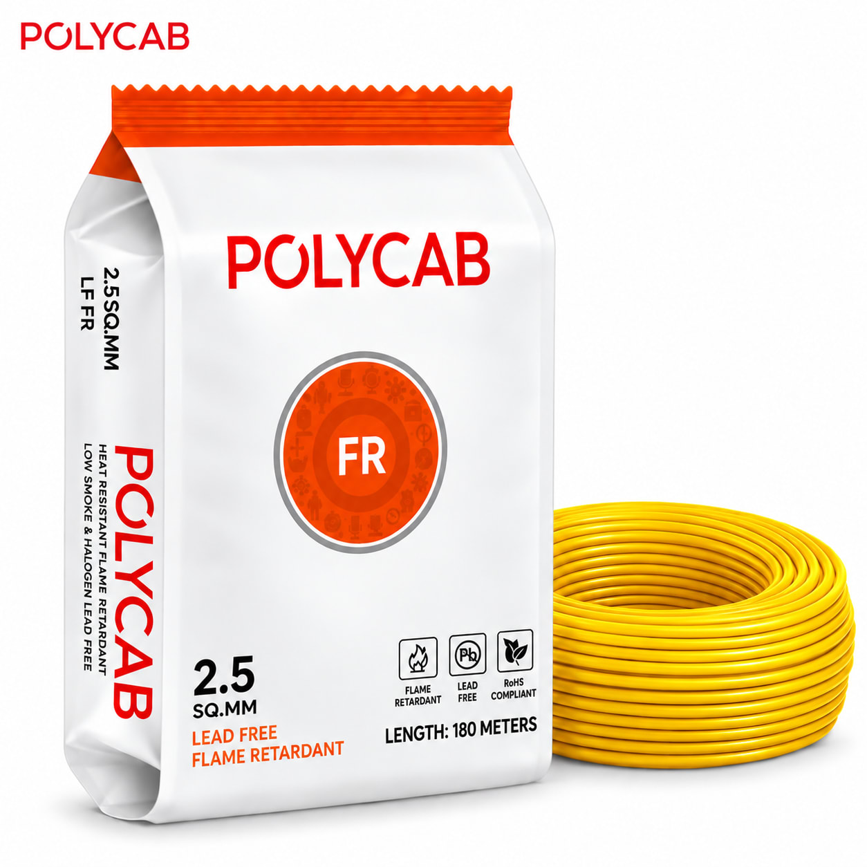 Polycab-LF FR 2.5 Sqmm Copper Wire-180mtr bundel – Yellow