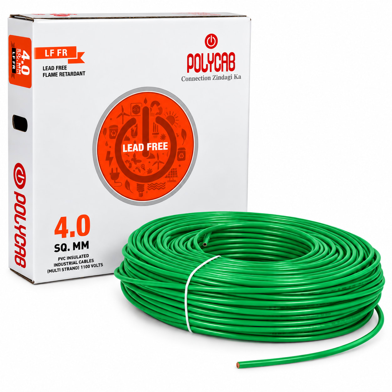 Polycab-LF FR 4.0 Sqmm Copper Wire-180mtr bundel – Green