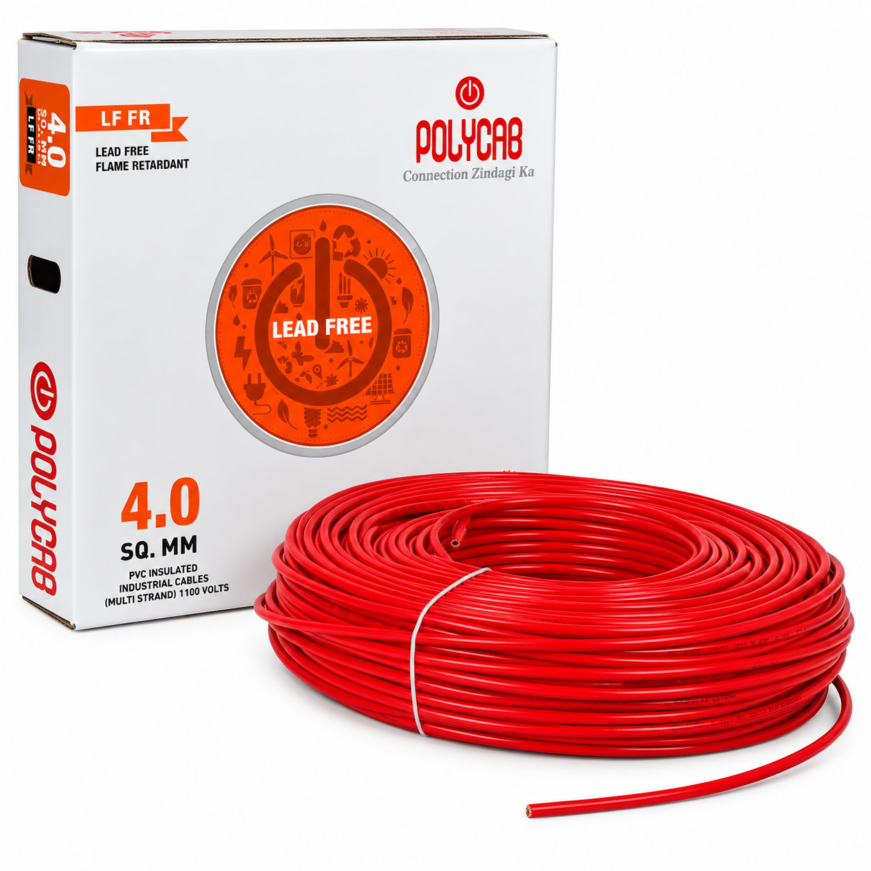Polycab-LF FR 4.0 Sqmm Copper Wire-180mtr bundel – Red