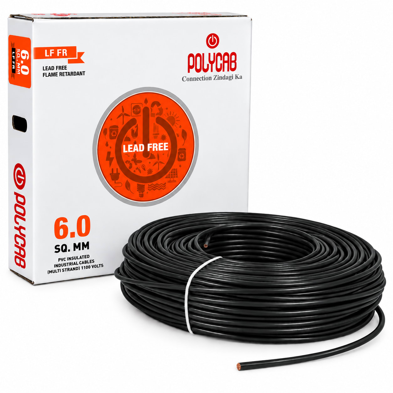Polycab-LF FR 6.0 Sqmm Copper Wire-180mtr bundel – Black