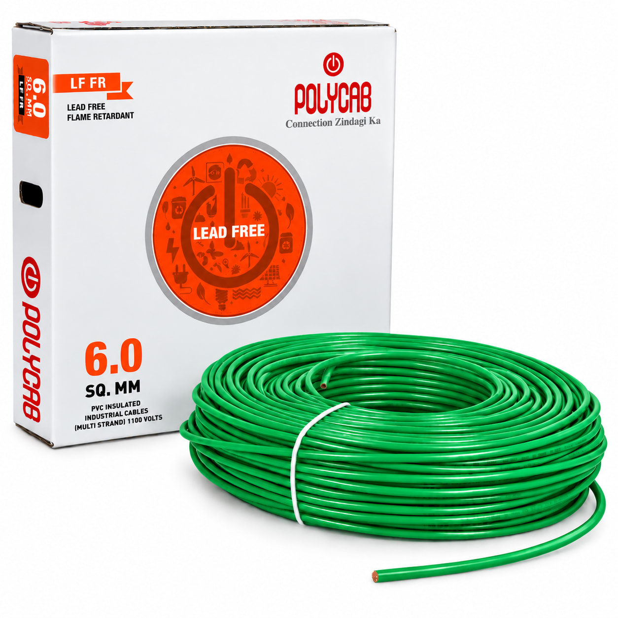 Polycab-LF FR 6.0 Sqmm Copper Wire-180mtr bundel – Green