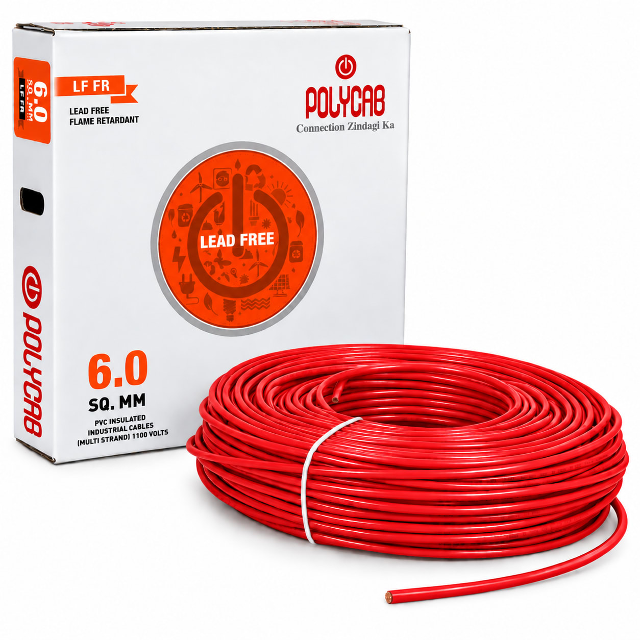 Polycab-LF FR 6.0 Sqmm Copper Wire-180mtr bundel – Red