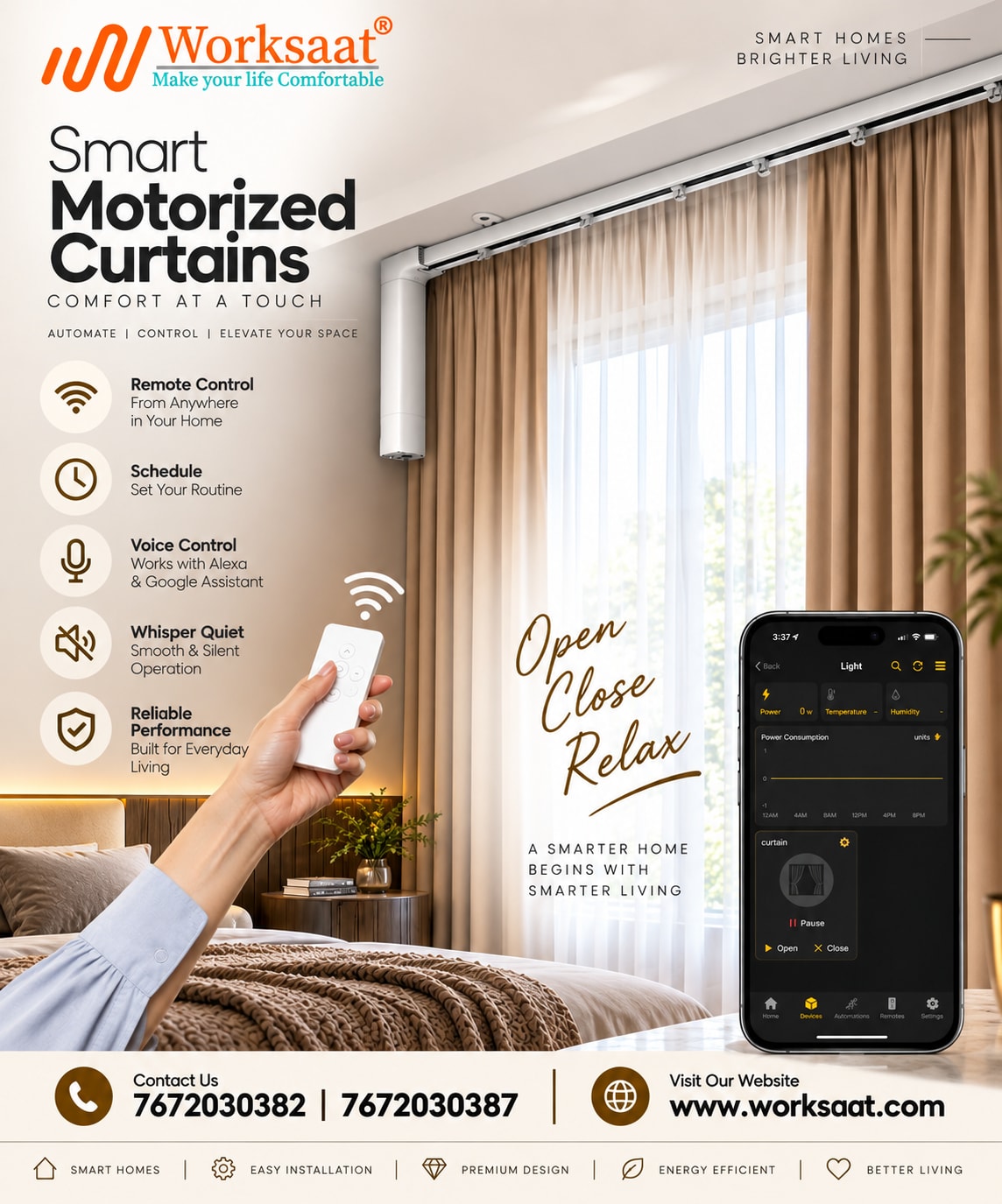 Motorized Curtain-5mtrs-15ft track-Remote Control-Mobile App contriol/Voice Control-Alexa/Google