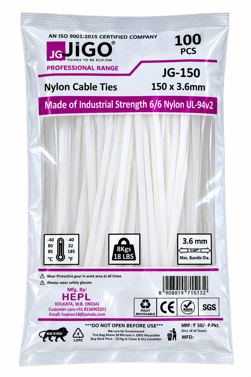 Jigo Cable Ties – White · 150*3.6mm