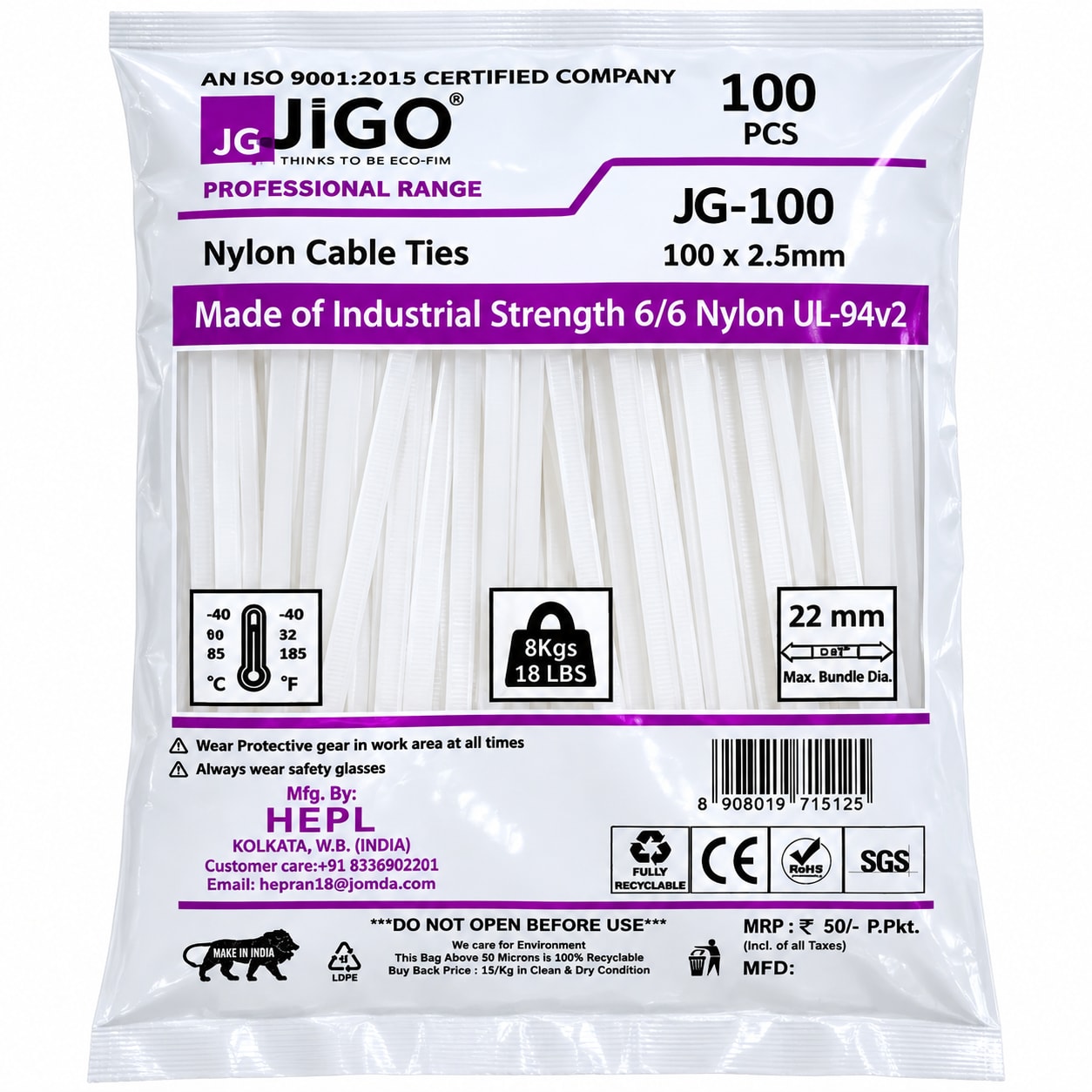 Jigo Cable Ties – White · 100*2.5mm