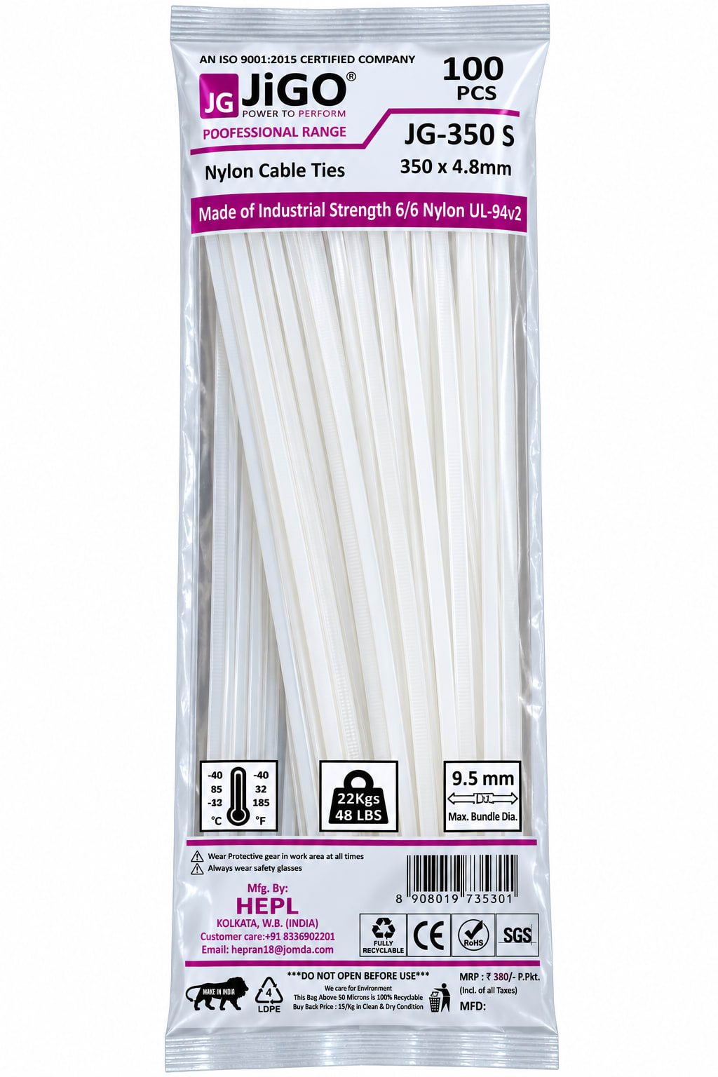 Jigo Cable Ties – White · 350*4.8mm