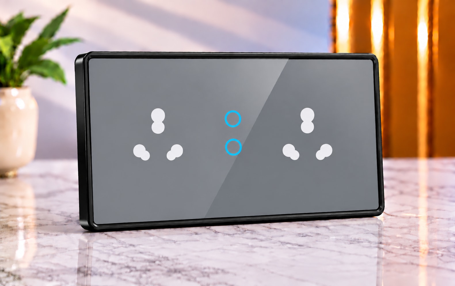 6M-2 Switches (2-16A) 2 Socket (2-16A)-Edge Glass 