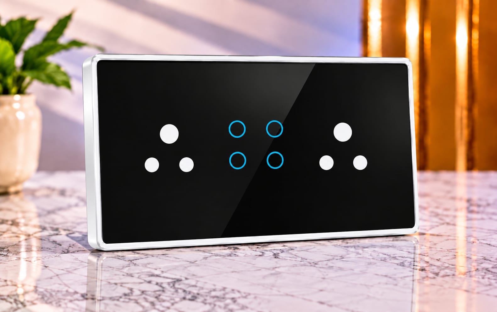 6M-4 Switches 2 Socket (6A)-Edge Glass