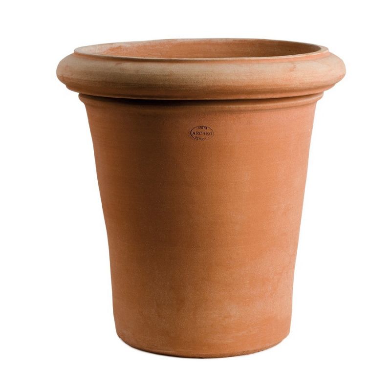 Impruneta terracotta tall thin v-shaped pot with large rim
