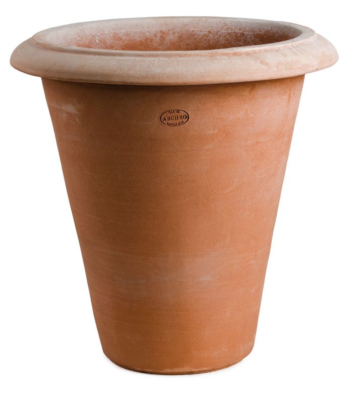 Impruneta terracotta tall thin conical v-shaped pot with large rim