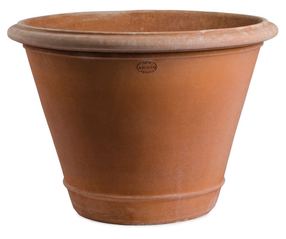 Impruneta terracotta v-shaped pot with line at bottom