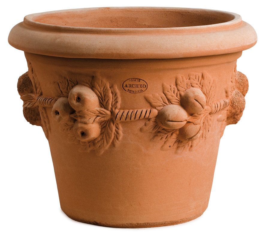 Impruneta terracotta fruit-decorated classical v-shaped pot