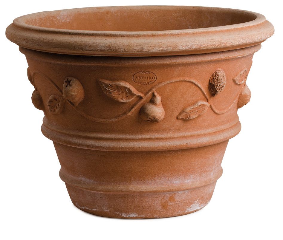 Impruneta terracotta classical  lemon-decorated v-shaped pot