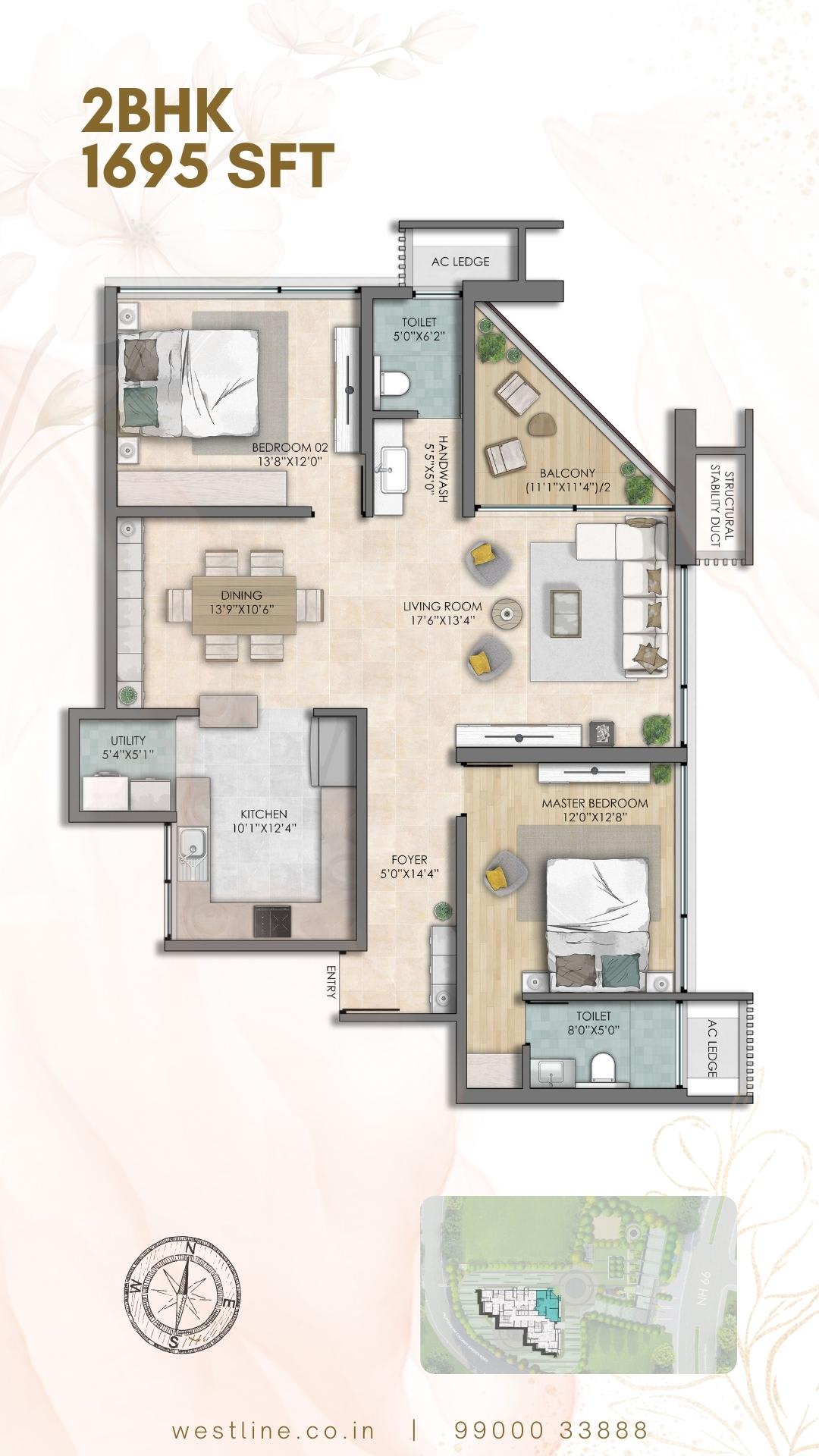 2 BHK Type 2 Floor Plan