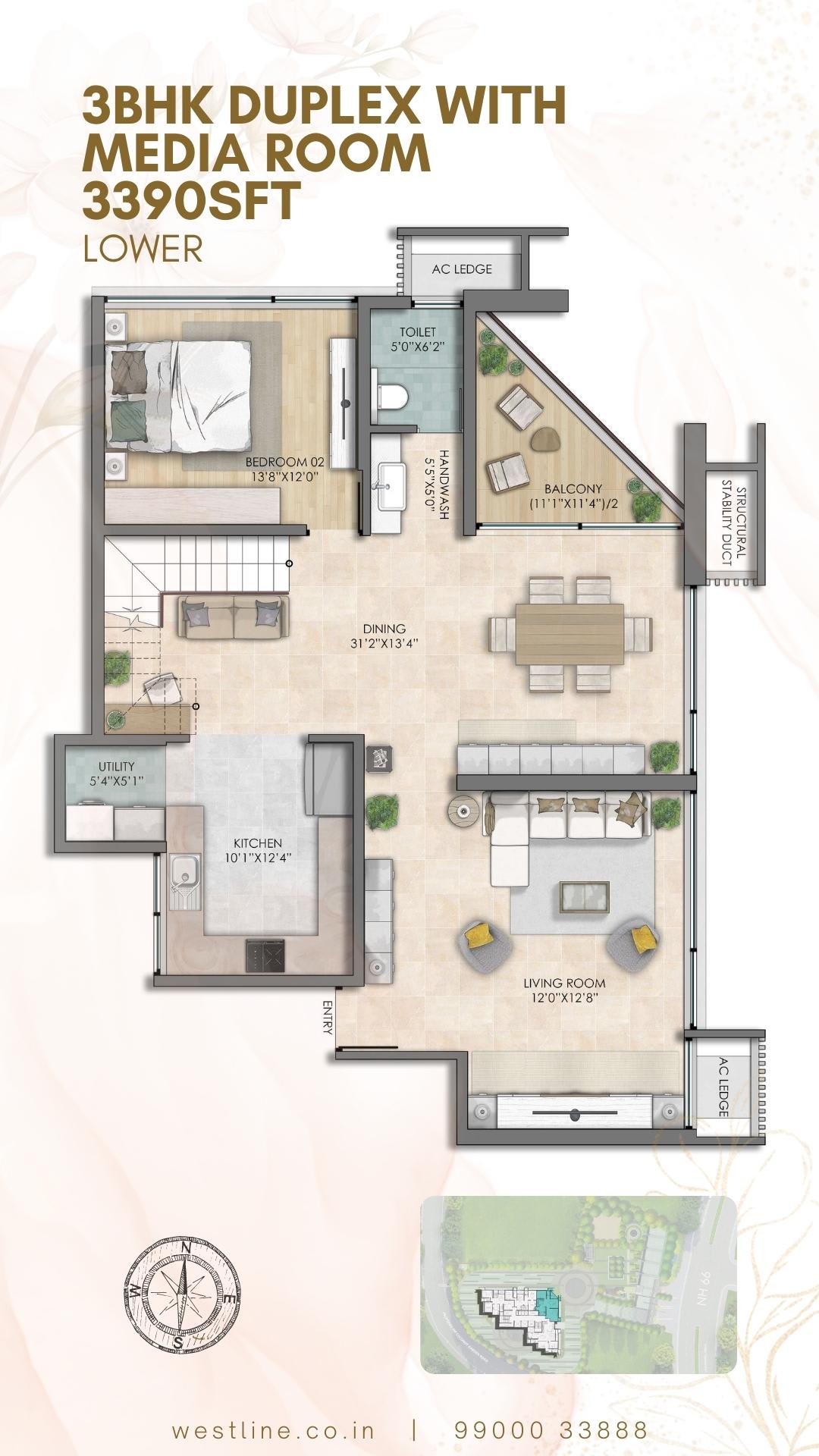 3 BHK Duplex T2 Lower