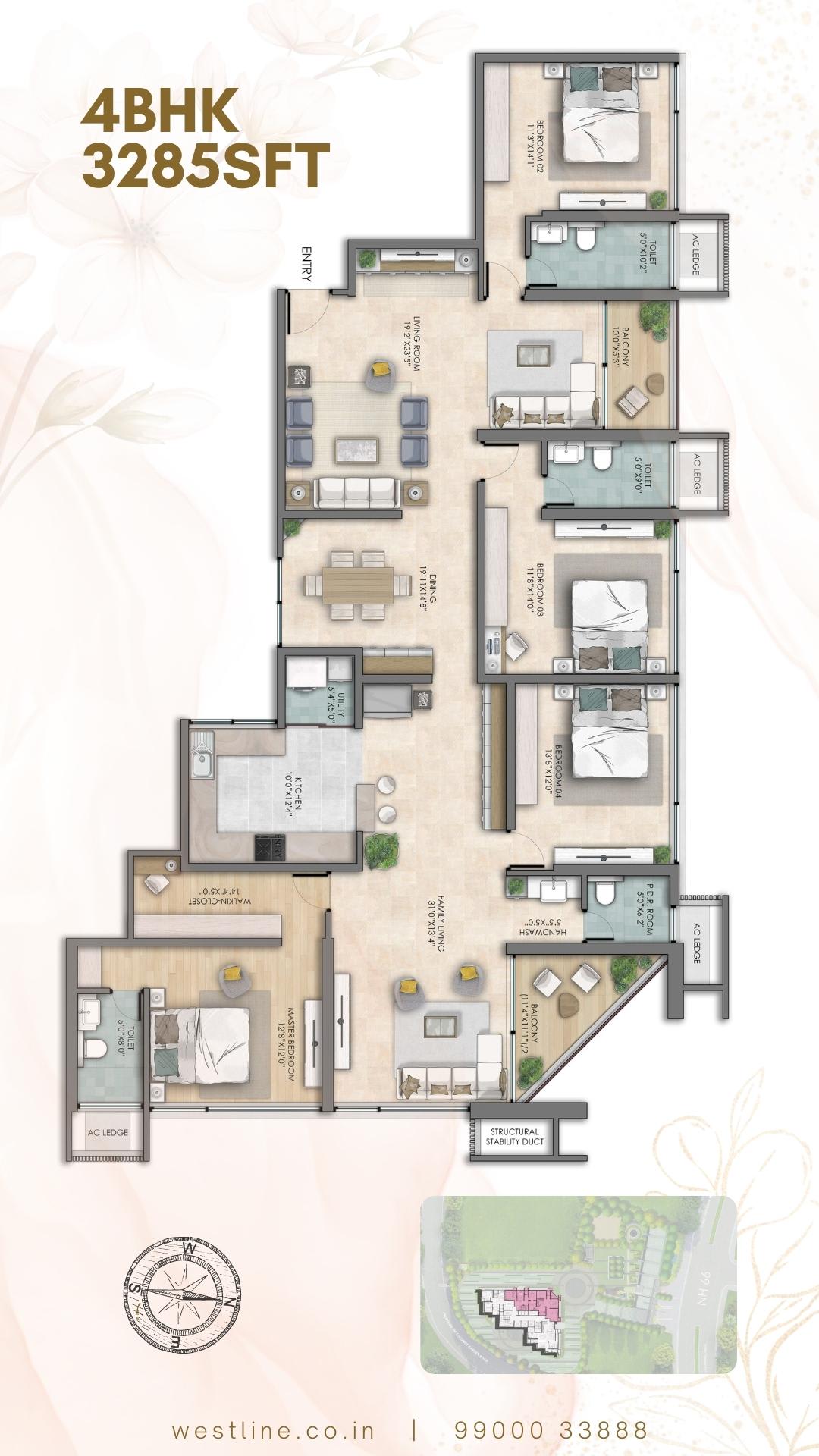 4 BHK Simplex Floor Plan