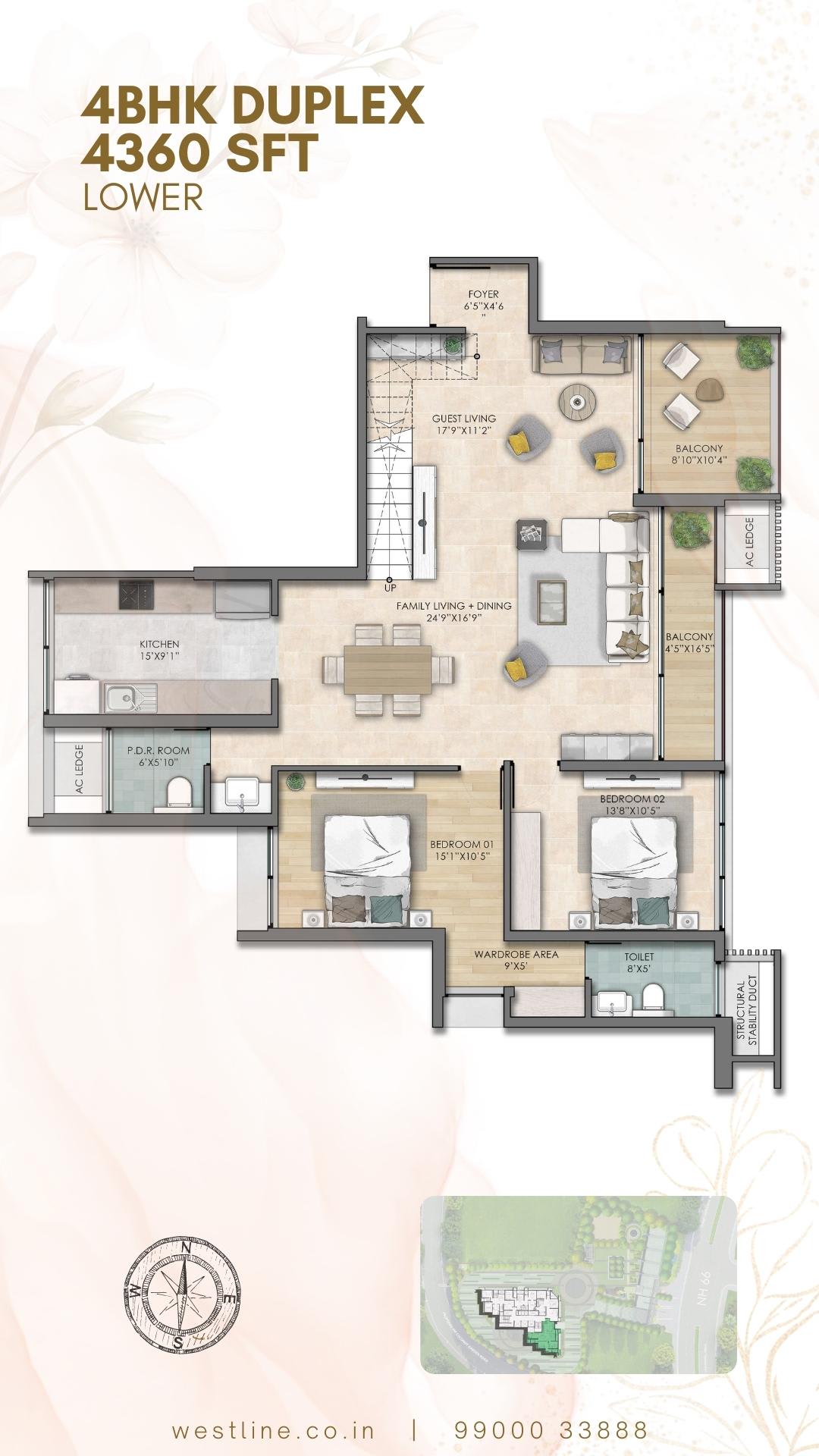 4 BHK Duplex Type 3 Lower