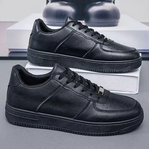 Men's Comfortable Casual Gentle Lace Up Sneakers Sport Running Shoes Black BANAGAT