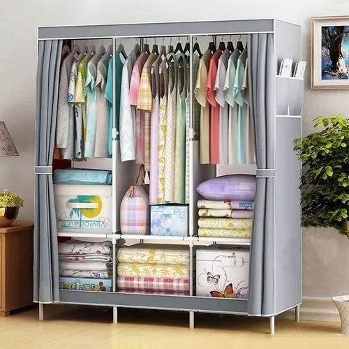Wardrobe for Clothes, Portable Closet with Cover, 3-Column 3 Hanging Sections Organizer with Shelves, Dustproof Fabric Clothes Storage, Easy to Assemble
