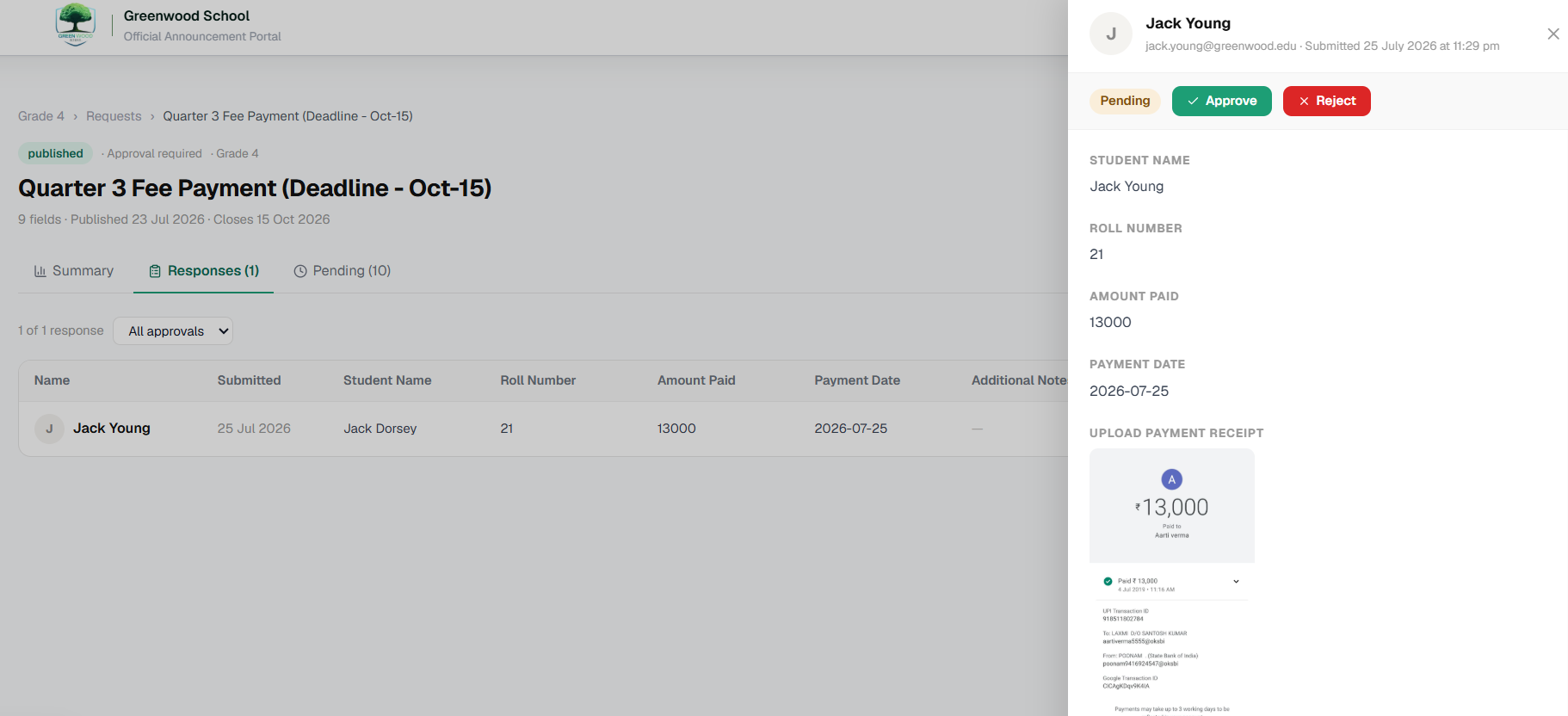 KoalaCast form response management with detail drawer