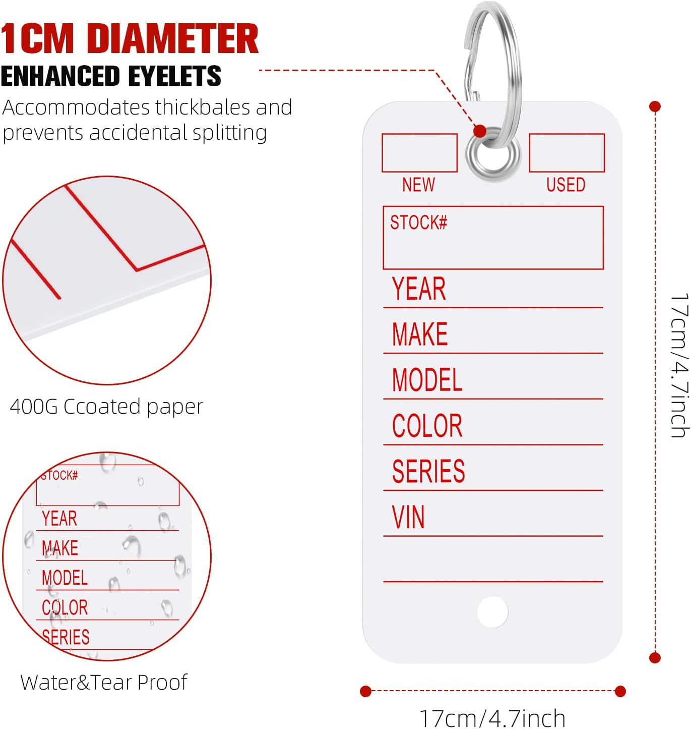 Key Tags with Labels Car Dealership Key Tags with Rings(Packs of 500)
