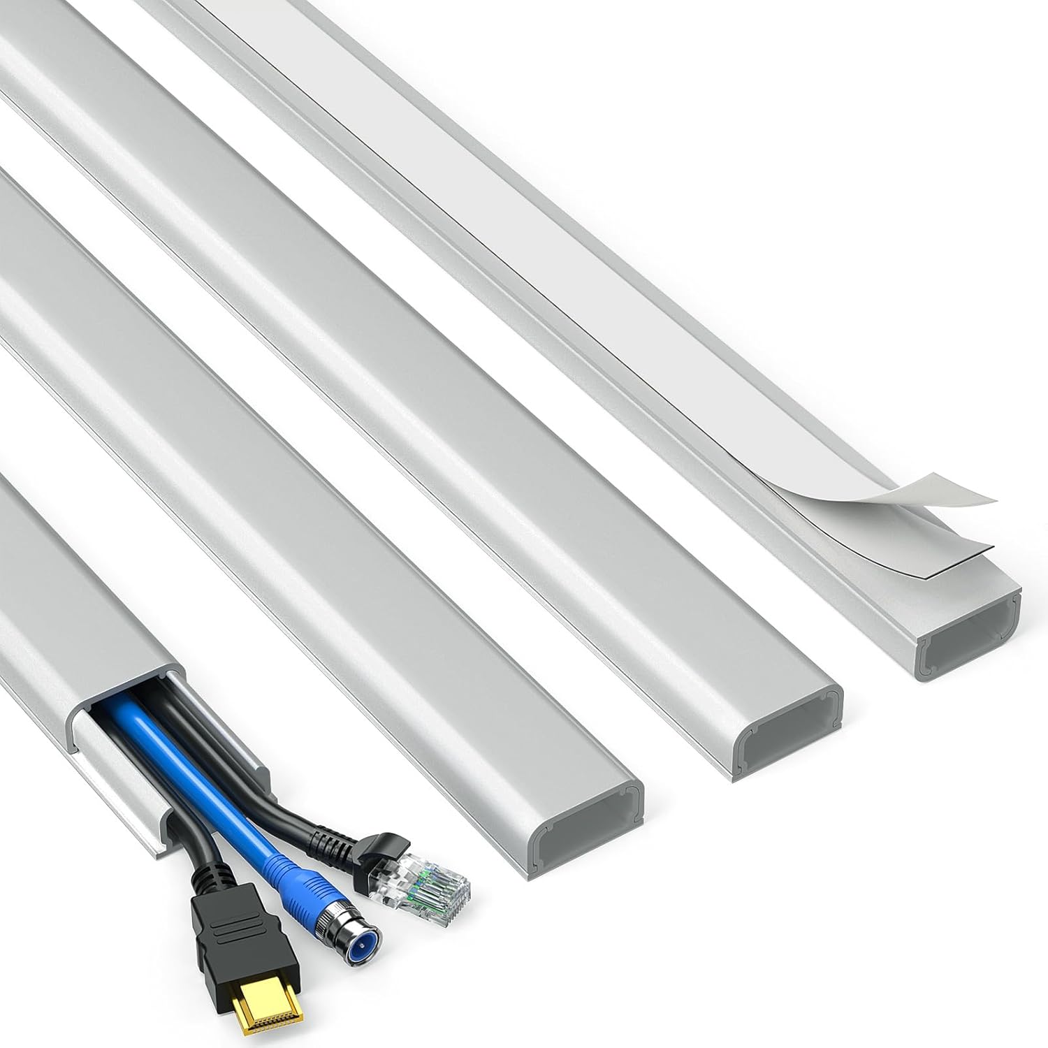 Delamu Grey Cord Hider, 56.7in Grey Cord Covers for Wires on Wall, Cable Hider Wire Covers for 2-3 Cords