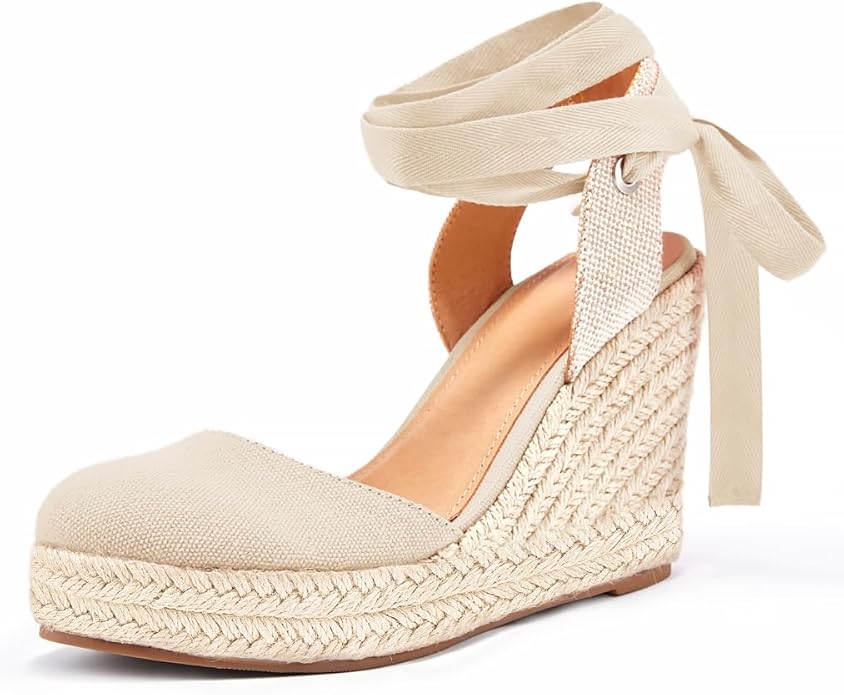 Womens Espadrilles Wedge Sandals Platform Closed Toe Ankle Strap (Size:10)