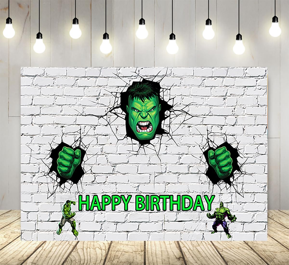 White Brick Wall Backdrop for Hulk Theme Birthday Party Supplies 5x3ft