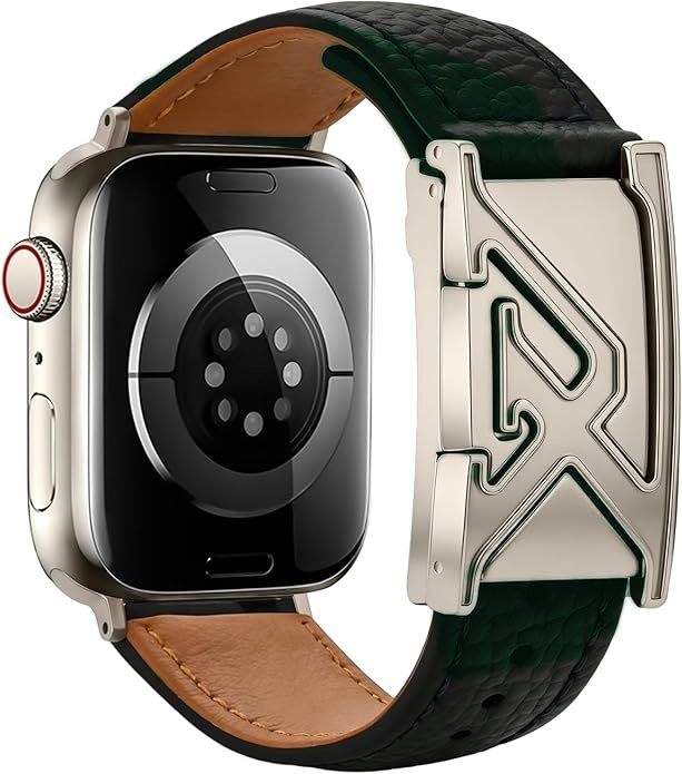 Leather Magnetic Band Compatible with Apple Watch GREEN COLOR