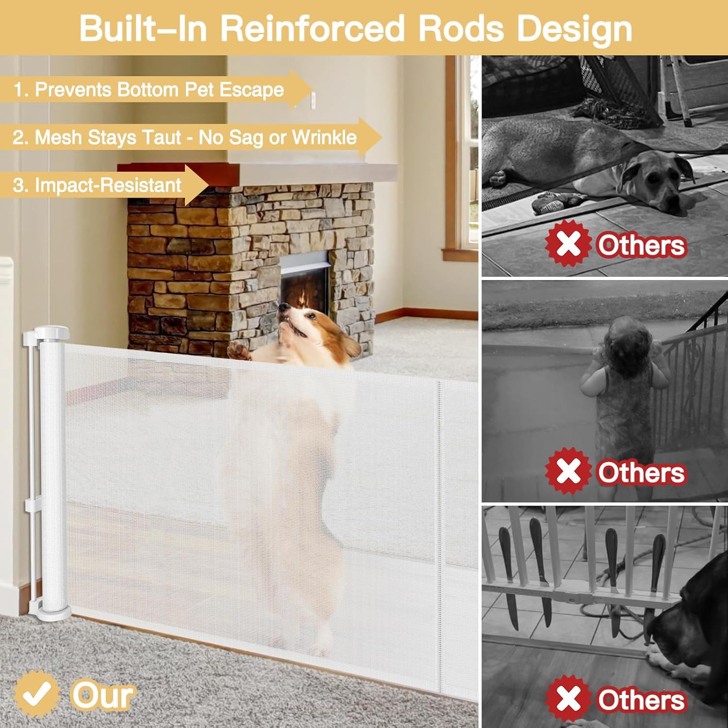 Reinforced 28 Inch Tall Retractable Baby Gates for Dogs, Easy Step Over Pet Gate with Support Rods for sale in Sealy, TX