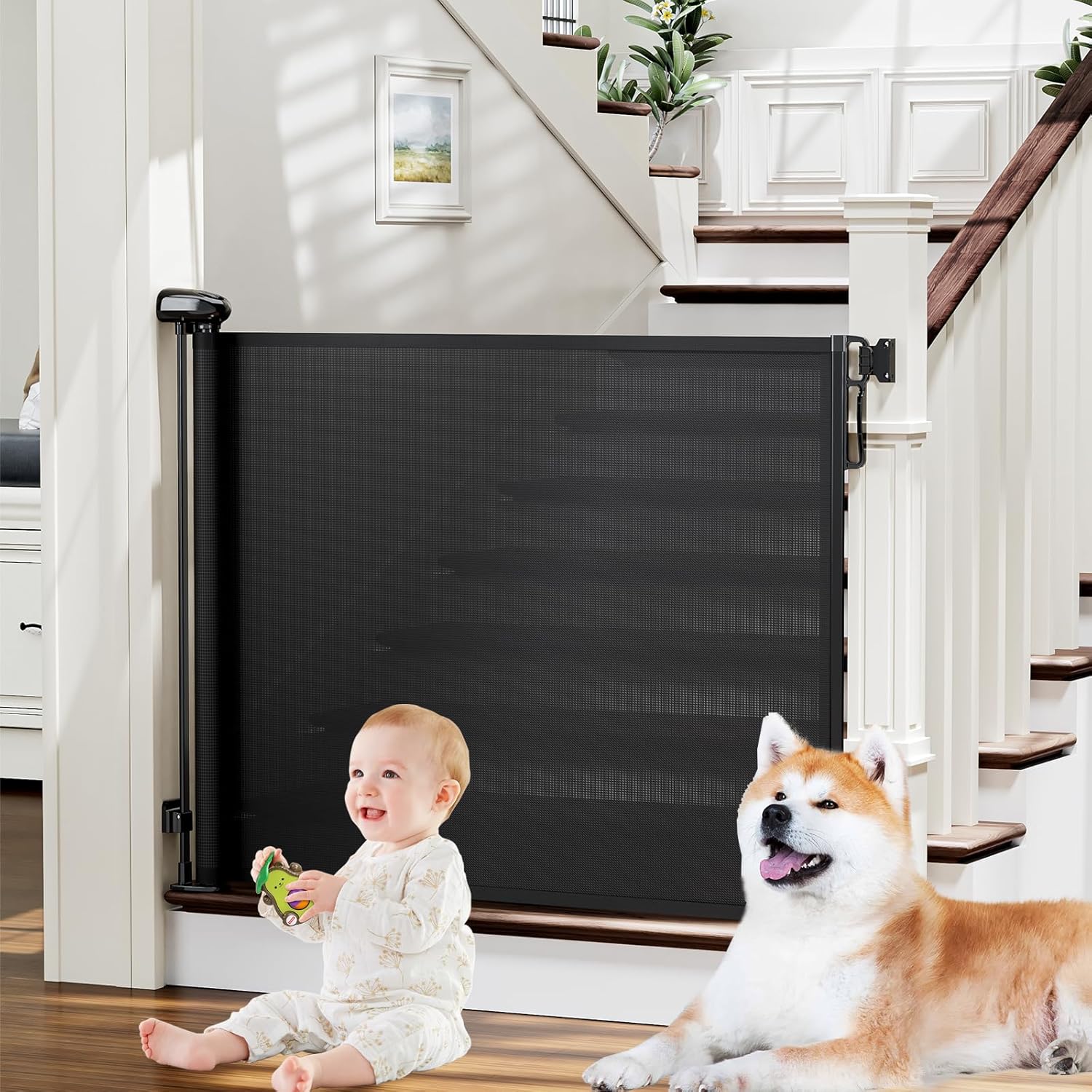 Probebi Retractable Baby, Child & Dog Gates for Stairs, Extends to 54" Wide 34" Tall for sale in Sealy, TX