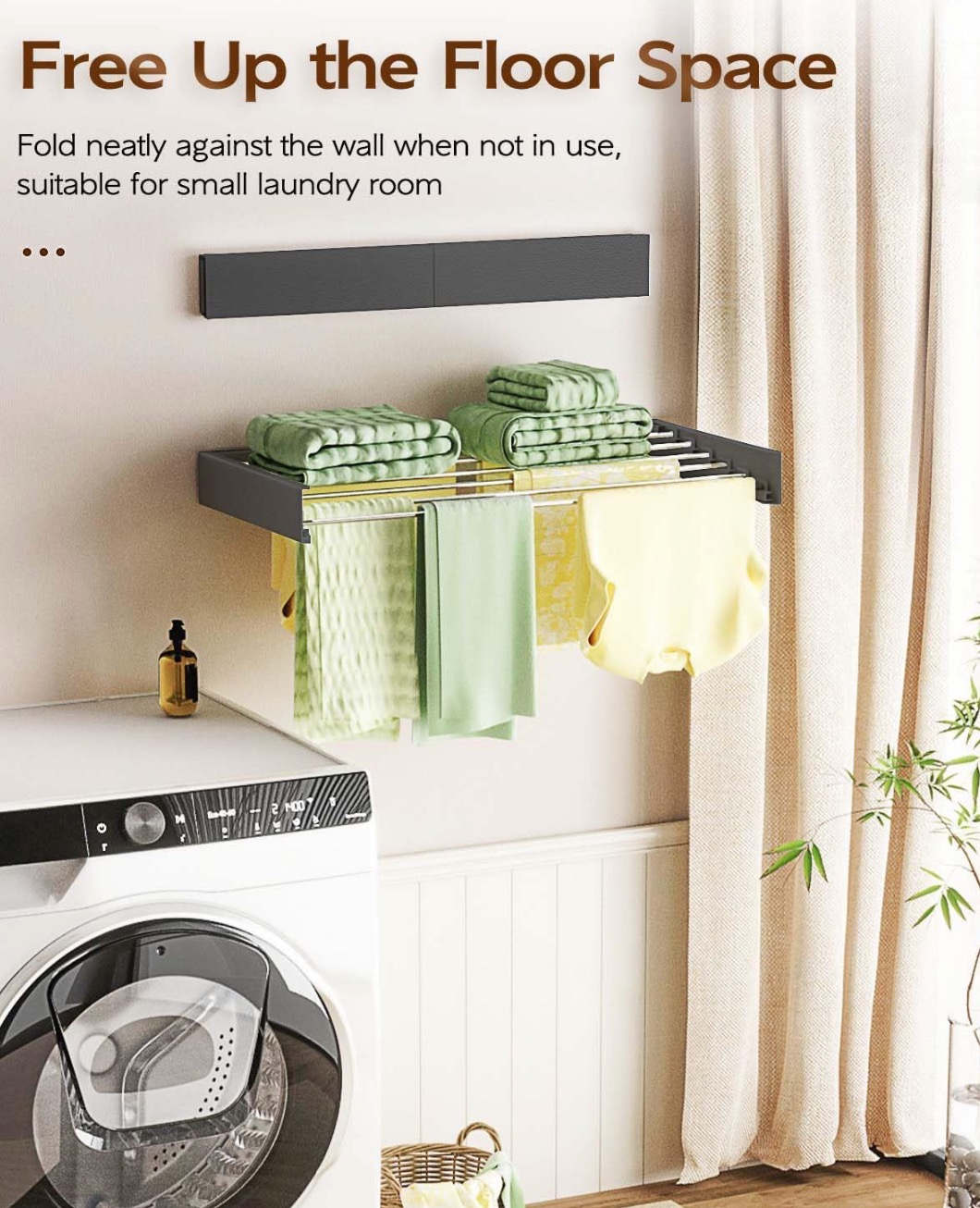 Wall Mounted Clothes Drying Rack 40", Foldable Wall Mount Laundry Rack Folding Indoor, Drying Rack Clothing Collapsible, Hidden Space Saver with Wall Template, 6 Rods, Black for sale in Sealy, TX