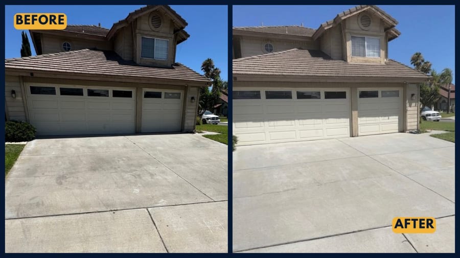 Before and after driveway pressure washing