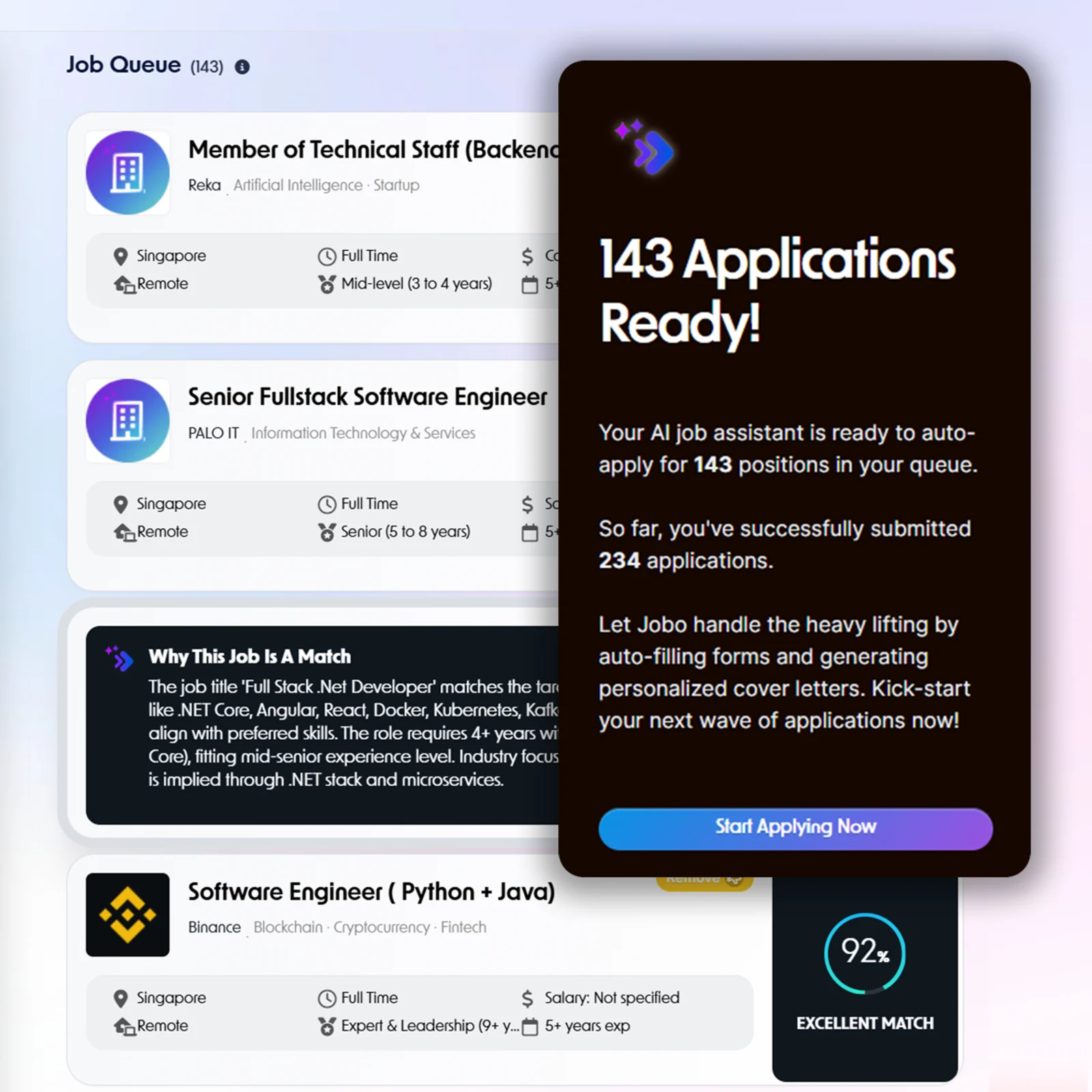 Auto-apply feature filling job applications